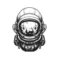 astronaut helmet, vintage logo concept black and white color, hand drawn illustration vector