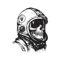 astronaut skull, vintage logo concept black and white color, hand drawn illustration vector