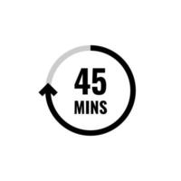 cuarenta cinco minutos reloj contar sencillo vector icono