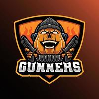 Mascot of pumpkin gunners that is suitable for e-sport gaming logo template vector
