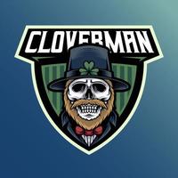 Mascot of skull clover man patrick's day that is suitable for e-sport gaming logo template vector