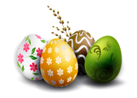 Composition with Easter eggs, bells with wings. png