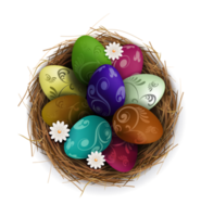 Easter eggs in a nest, isolated design element. png