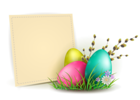 Illustration with square frame and easter eggs, design element. png