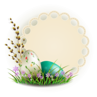 Pascua de Resurrección composición con un redondo marco, huevos y un sauce rama, saludo tarjeta. png