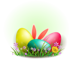 Pascua de Resurrección huevos con Conejo orejas y sauce rama, verde color composición con césped y flores png