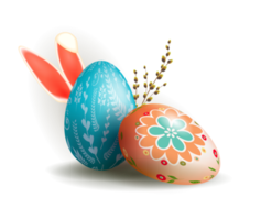 Pascua de Resurrección huevos con conejito orejas y sauce rama, verde composición con pizarra silueta, oval resumen marco. png