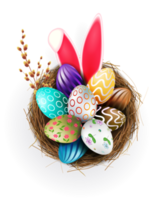 Easter  eggs in a nest, isolated design element. png