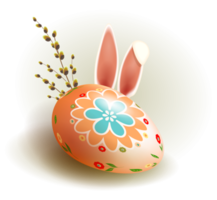 Easter egg with rabbit ears and a willow branch. Element for design. png