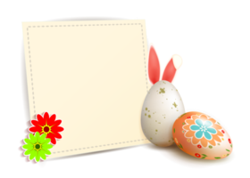 Easter composition with a square frame embroidered with threads and rabbit ears. png