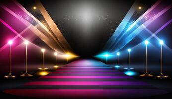 Blue Pink Red Golden Stage Spotlights Awards Graphics Background Celebration. photo