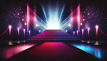 Blue Pink Red Golden Stage Spotlights Awards Graphics Background Celebration. photo