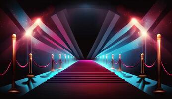 Blue Pink Red Golden Stage Spotlights Awards Graphics Background Celebration. photo