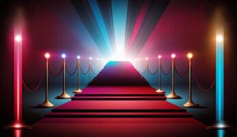 Blue Pink Red Golden Stage Spotlights Awards Graphics Background Celebration. photo