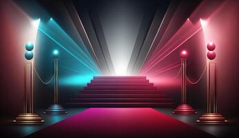 Blue Pink Red Golden Stage Spotlights Awards Graphics Background Celebration. photo