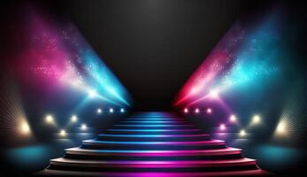 Blue Pink Red Golden Stage Spotlights Awards Graphics Background Celebration. photo