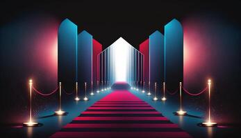 Blue Pink Red Golden Stage Spotlights Awards Graphics Background Celebration. photo