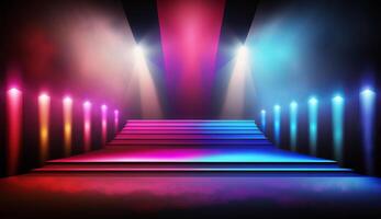 Blue Pink Red Golden Stage Spotlights Awards Graphics Background Celebration. photo