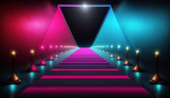 Blue Pink Red Golden Stage Spotlights Awards Graphics Background Celebration. photo