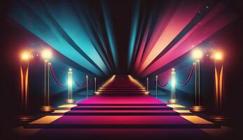 Blue Pink Red Golden Stage Spotlights Awards Graphics Background Celebration. photo