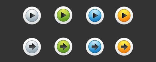 Game design interface with glossy buttons and panels, arrows vector