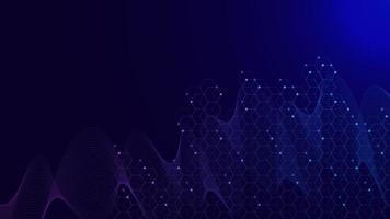 Abstract dots and line with hexagons, particles and wave flow background. Molecular structure, digital data visualization, technology, chemistry concept. Vector illustration.