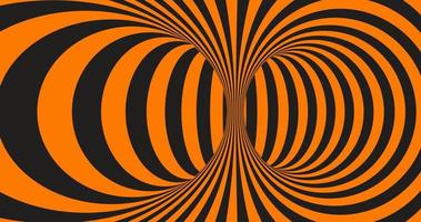 3d black and orange optical illusion worm hole tunnel. Op art surreal wavy lines texture. Isometric striped line spiral vortex. vector