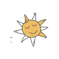 Doodle sun drawing icon. Hand drawn yellow sketch vector illustration