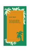 Tropical background with palm tree and frame. Vector illustration.