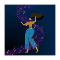 Girl dancing on a background of musical notes. Vector illustration. flat trendy style