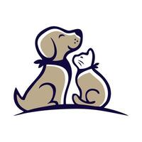 un elegante, linda y adorable perro y gato ilustración logo vector