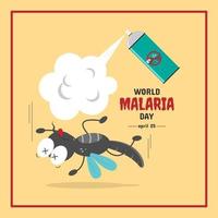 World Malaria Day greeting with a mosquito die because of mosquito repellent spray vector