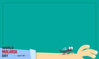 World Malaria Day background with copy space area and a mosquito is biting a hand vector