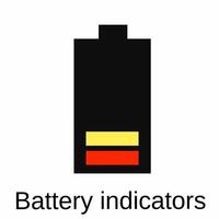 Illustration of battery indicator. With battery low position isolated on white background. With 1 yellow and red bars. vector