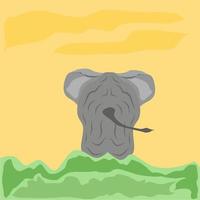 Vector illustration. Illustration of a pond elephant from behind in a forest. At noon