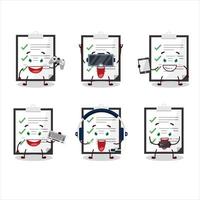 Clipboard with checklist cartoon character are playing games with various cute emoticons vector