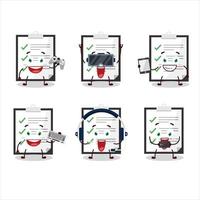 Clipboard with checklist cartoon character are playing games with various cute emoticons vector