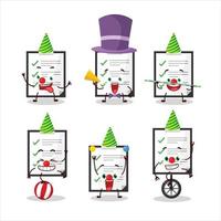 Cartoon character of clipboard with checklist with various circus shows vector