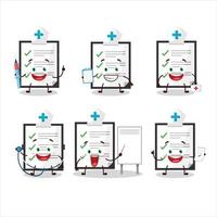 Doctor profession emoticon with clipboard with checklist cartoon character vector