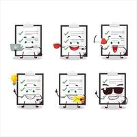 Clipboard with checklist cartoon character with various types of business emoticons vector