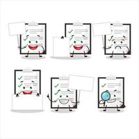 Clipboard with checklist cartoon character bring information board vector