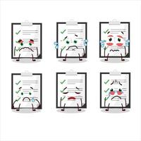 Clipboard with checklist cartoon character with sad expression vector