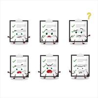 Cartoon character of clipboard with checklist with what expression vector