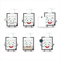 Cartoon character of clipboard with checklist with various chef emoticons vector