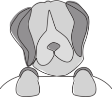 um desenho de linha simples do ícone de cabeça de cachorro beagle fofo simples. conceito de vetor logotipo emblema de loja de animais. linha contínua moderna desenhar ilustração de design gráfico png