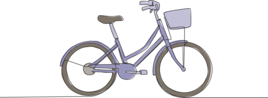 een single lijn tekening van meisjesachtig klassiek roadster fiets logo. fiets met mand Bij de voorkant concept. doorlopend lijn trek ontwerp vector illustratie png