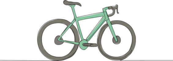 soltero continuo línea dibujo de montaña carrera bicicleta logo. urbano bicicleta a trabajo y Vamos verde movimiento concepto. uno línea dibujar diseño vector ilustración png