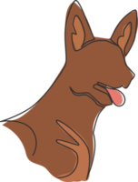 único desenho de linha contínua do ícone de cabeça de cachorro pastor alemão fofo simples. conceito de vetor de emblema de logotipo de animal de estimação. ilustração gráfica moderna de desenho de uma linha png