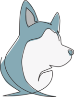Un dibujo de línea continua del icono de cabeza de perro cachorro de husky siberiano lindo simple. concepto de vector de emblema de logotipo animal de mamíferos. Ilustración gráfica de diseño de dibujo de una sola línea de moda png