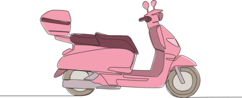 uno singolo linea disegno di Corriere consegna servizio motocicletta logo. scooter motociclo concetto. continuo linea disegnare design vettore illustrazione png